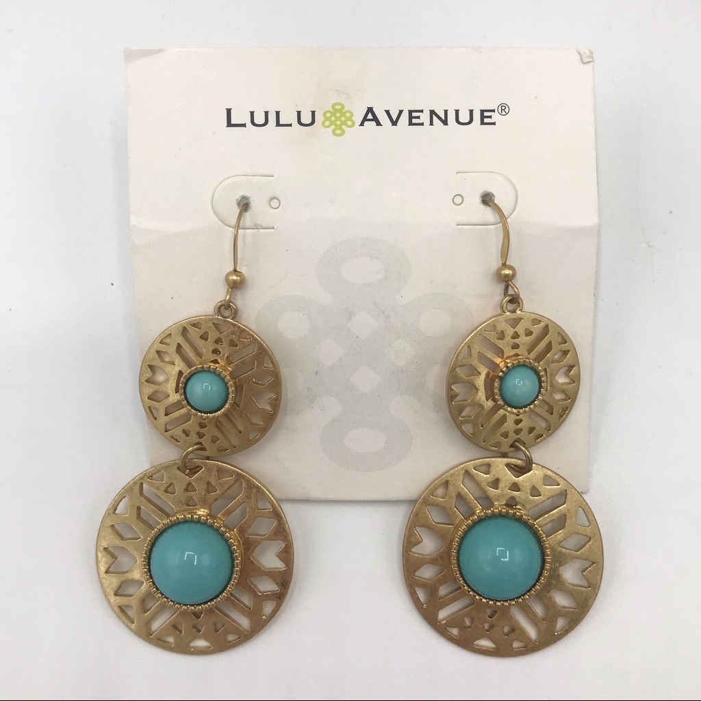 Lulu Ave Turquoise Gold-Tone Drop Earrings Nwt